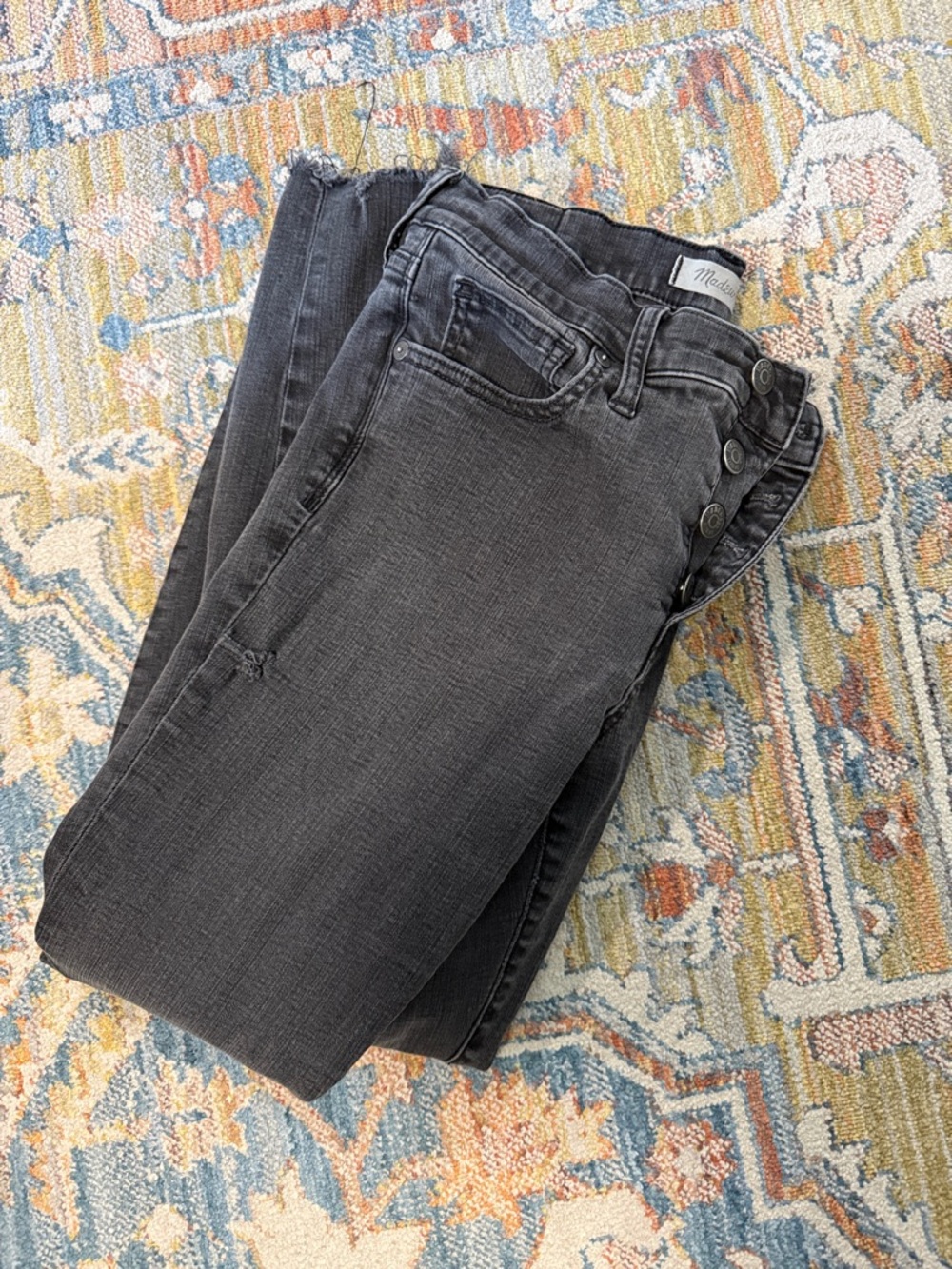 Madewell Petite High-Rise Button-Fly Skinny Jeans in Washed Charcoal
